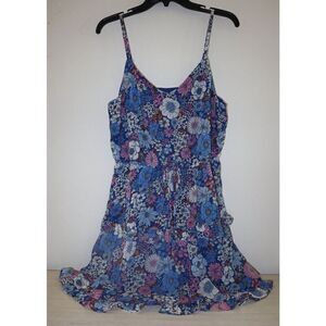 The General Good Women's Sz M Blue Floral Sofia Tiered Spaghetti Strap Dress
